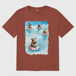 Футболка оверсайз мужская Капибара на море, цвет: кирпичный