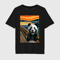 Футболка оверсайз мужская Панда: Крик- мем картина от нейросети, цвет: черный