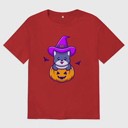 Футболка оверсайз мужская Kitty halloween, цвет: красный
