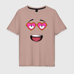 Футболка оверсайз мужская Смаил в очках в виде сердец, цвет: пыльно-розовый