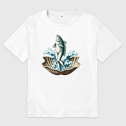 Футболка оверсайз мужская Рыба-венера в ракушке, цвет: белый