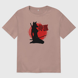 Футболка оверсайз мужская Самурайская лиса, цвет: пыльно-розовый