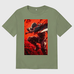 Футболка оверсайз мужская Берсерк Гатс Чёрный мечник проклятый, цвет: авокадо