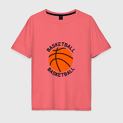 Футболка оверсайз мужская Эмблема баскетбольный мяч basketball, цвет: коралловый