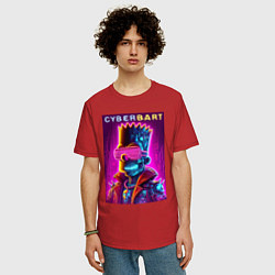 Футболка оверсайз мужская Cyber Bart - neon glow ai art fantasy, цвет: красный — фото 2