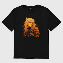 Футболка оверсайз мужская Боевая анимэ тян, цвет: черный