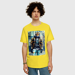 Футболка оверсайз мужская Чувак тигр на своём районе - нейросеть, цвет: желтый — фото 2