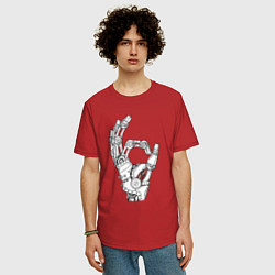Футболка оверсайз мужская Знак Ок - робот, цвет: красный — фото 2