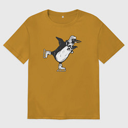 Футболка оверсайз мужская Пингвин на катке, цвет: горчичный