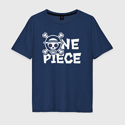 Футболка оверсайз мужская One piece - логотип, цвет: тёмно-синий