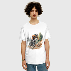 Футболка оверсайз мужская Велоспорт горный спуск, цвет: белый — фото 2