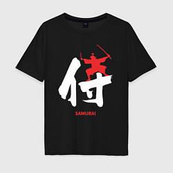 Футболка оверсайз мужская Иероглиф красный самурай, цвет: черный