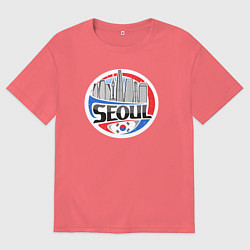 Футболка оверсайз мужская Сеул - Южная Корея, цвет: коралловый
