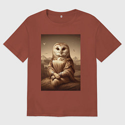 Футболка оверсайз мужская Сова Мона - фантазия от нейросети, цвет: кирпичный