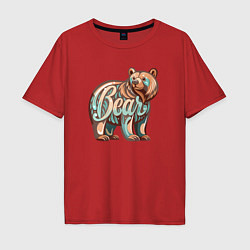 Футболка оверсайз мужская Медведь с надписью, цвет: красный