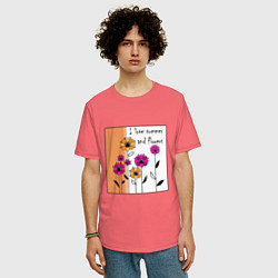 Футболка оверсайз мужская Люблю лето и цветы, цвет: коралловый — фото 2