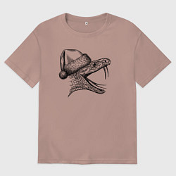 Футболка оверсайз мужская Профиль новогоднего змея, цвет: пыльно-розовый