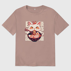 Футболка оверсайз мужская Ramen and cat japan style, цвет: пыльно-розовый