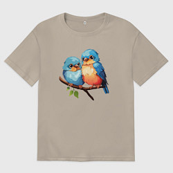 Футболка оверсайз мужская Разговор двух птичек, цвет: миндальный