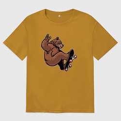 Футболка оверсайз мужская Мишка скейтер, цвет: горчичный