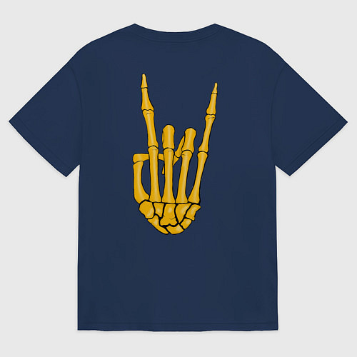 Мужская футболка оверсайз Golden skeleton hand / Тёмно-синий – фото 2