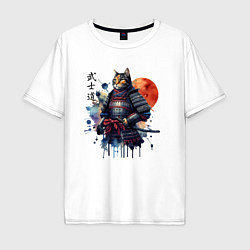 Мужская футболка оверсайз Cat samurai - bushido ai art