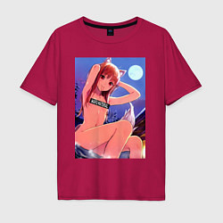 Футболка оверсайз мужская Волчица и пряности Холо waifu, цвет: маджента