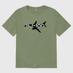Футболка оверсайз мужская Черный облик Superjet-100 с названием, цвет: авокадо