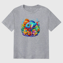 Футболка оверсайз мужская Яркие тропические рыбки, цвет: меланж