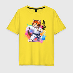 Футболка оверсайз мужская Кёкусинкай карате - крутой котёнок, цвет: желтый