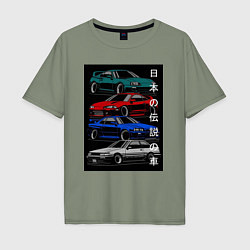 Футболка оверсайз мужская JDM автомобили, цвет: авокадо