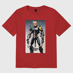 Футболка оверсайз мужская Cyber Trump is real guy - ai art, цвет: красный