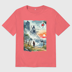 Футболка оверсайз мужская Ghost of Tsushima - watercolor, цвет: коралловый
