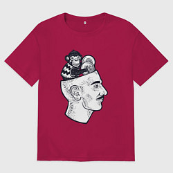Футболка оверсайз мужская Обезьяна в голове, цвет: маджента