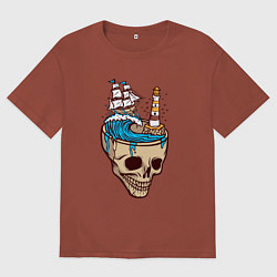 Футболка оверсайз мужская Кораблик в черепе, цвет: кирпичный