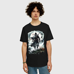 Футболка оверсайз мужская Призрак Цусимы - Японский самурай, цвет: черный — фото 2