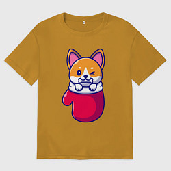 Футболка оверсайз мужская Собачка в варежке, цвет: горчичный