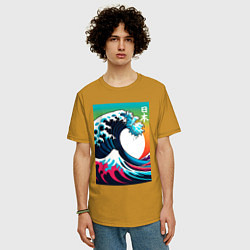 Футболка оверсайз мужская Japanese wave - ai art, цвет: горчичный — фото 2