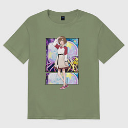 Футболка оверсайз мужская Махиру Кодзуки - медуза не умеет плавать в ночи, цвет: авокадо