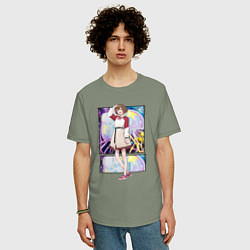 Футболка оверсайз мужская Махиру Кодзуки - медуза не умеет плавать в ночи, цвет: авокадо — фото 2