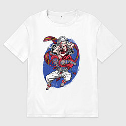 Футболка оверсайз мужская Клинок рассекающий демонов Акадза Даки Высшие Луны, цвет: белый