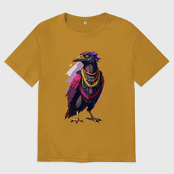 Футболка оверсайз мужская Ворона увешанная украшениями, цвет: горчичный