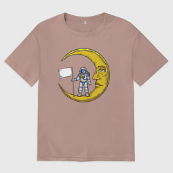 Футболка оверсайз мужская Астронавт с флагом на Луне, цвет: пыльно-розовый