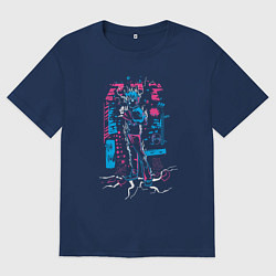 Футболка оверсайз мужская Моб Психо главный герой, цвет: тёмно-синий