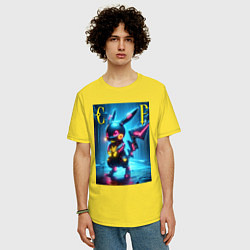 Футболка оверсайз мужская Cyber Pikachu - neon glow ai art, цвет: желтый — фото 2