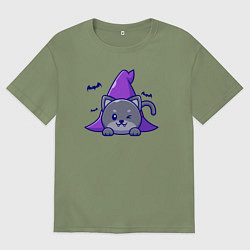 Футболка оверсайз мужская Halloween kitty, цвет: авокадо