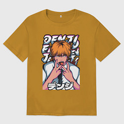 Футболка оверсайз мужская Человек-бензопила Denji язык, цвет: горчичный