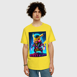 Футболка оверсайз мужская Cyberpunk - terrible Pikachu with claws, цвет: желтый — фото 2