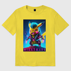 Футболка оверсайз мужская Cyberpunk - terrible Pikachu with claws, цвет: желтый