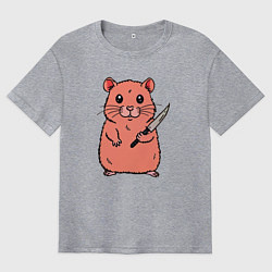 Футболка оверсайз мужская Хомяк с ножом - мем хомiк, цвет: меланж